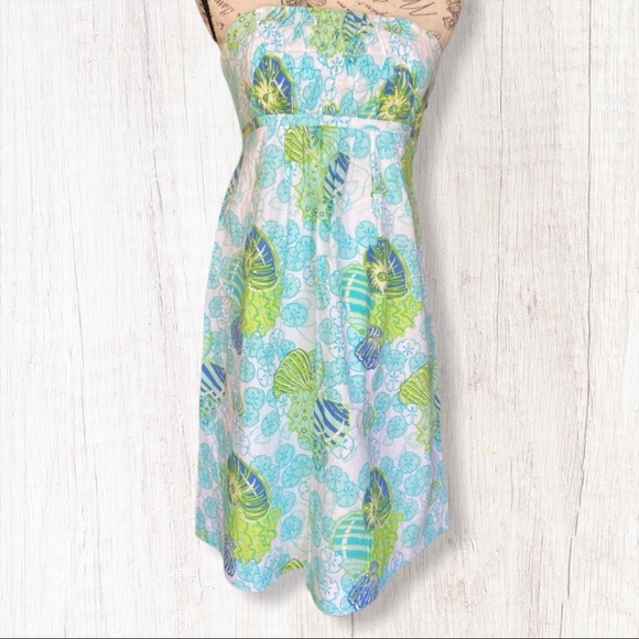 🥥 Lilly Pulitzer Shell Shocked Strapless Dress - Picture 1 of 8